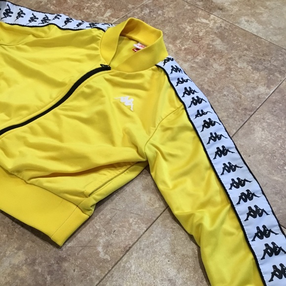 Womens Kappa Track Semi Cropped Short Waisted Full Zip Yellow Jacket Size Small - Picture 4 of 6
